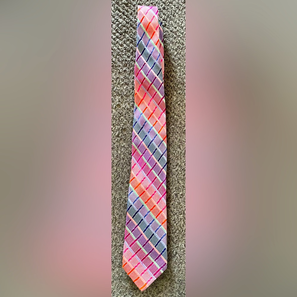 Vintage Duchamp London Geometric Multicolored 100% Silk Pastel Tie Spring